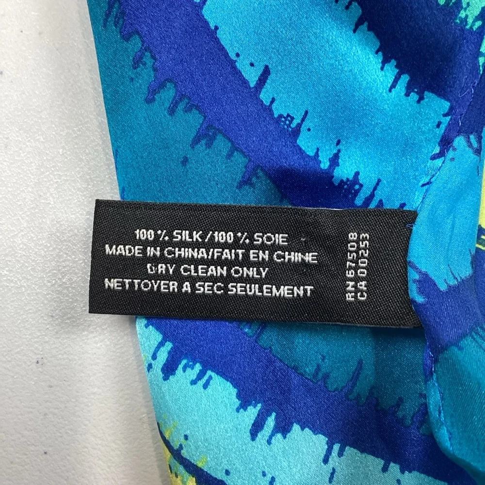 Jones New York Rectangular 100% Silk Scarf Blue Abstract Striped